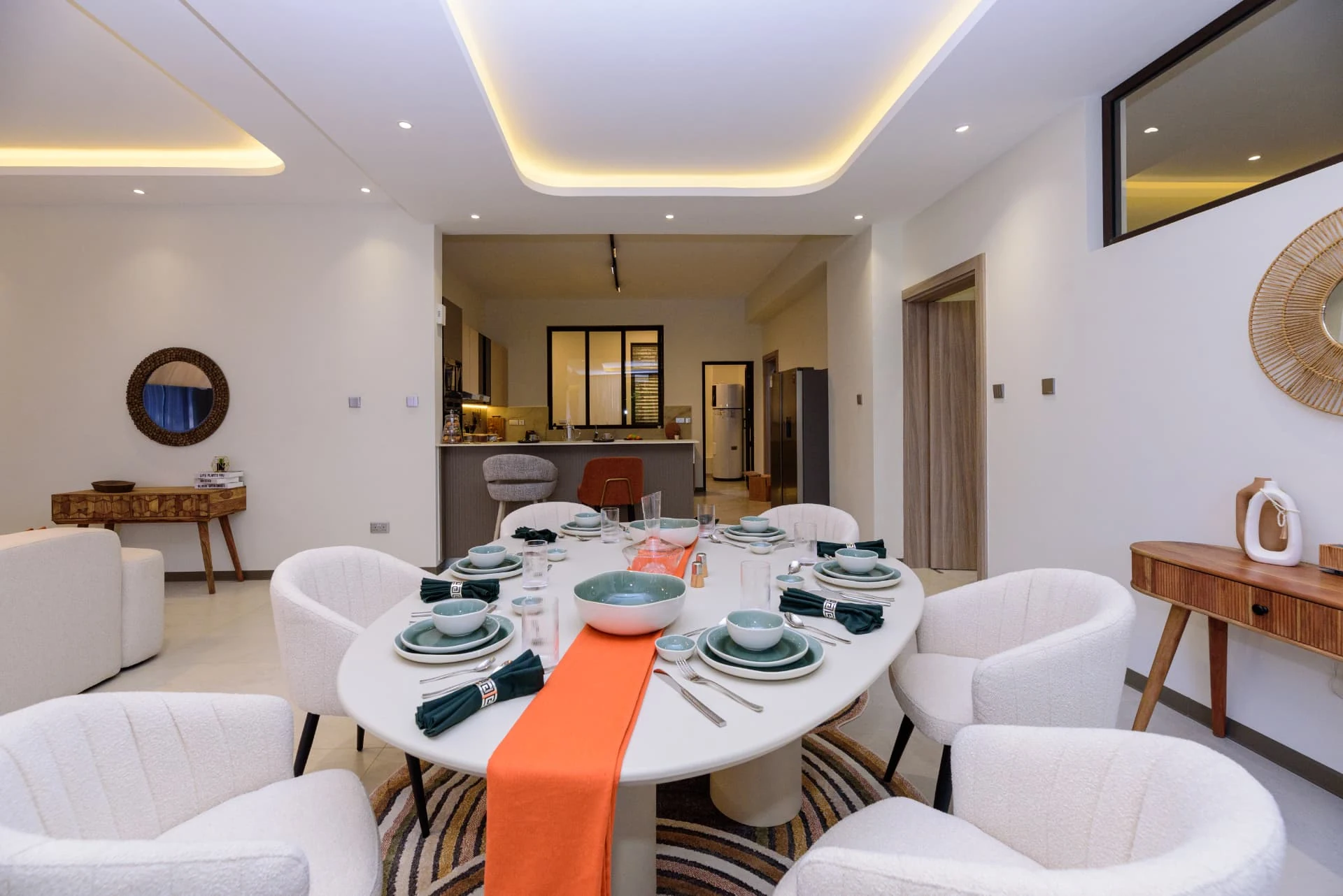 Krishna Bliss show house, dining table dressed for service