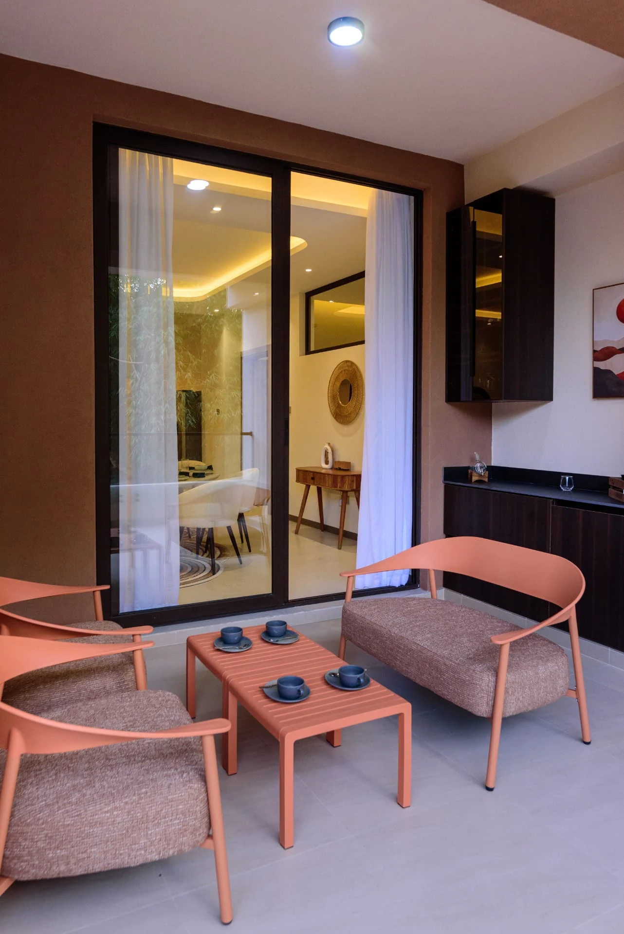 Krishna Bliss show house, terrace lounge in terracotta
