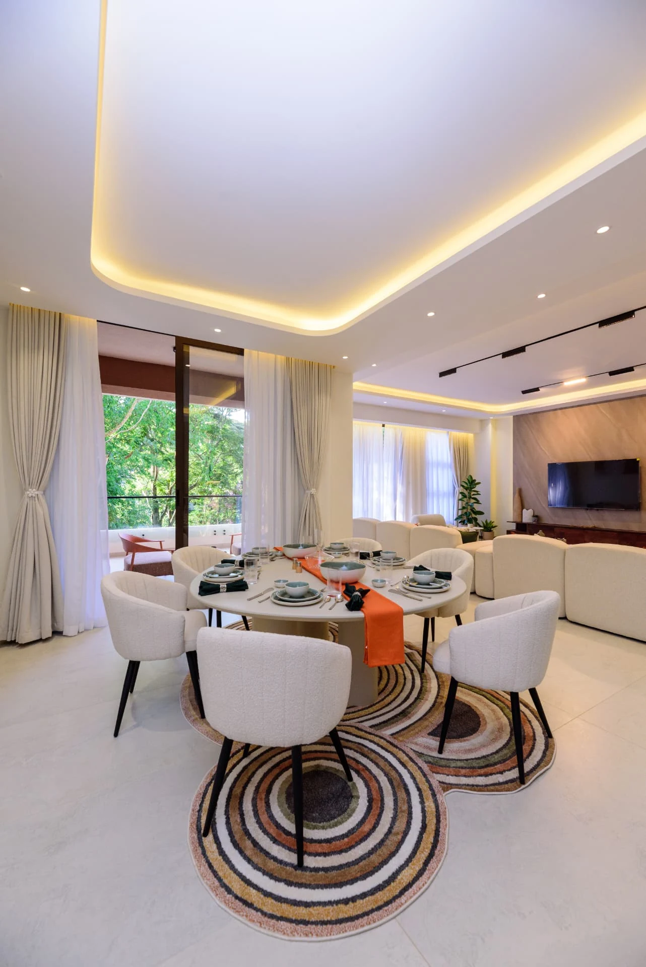 Krishna Bliss show house, dining setting beside the balcony