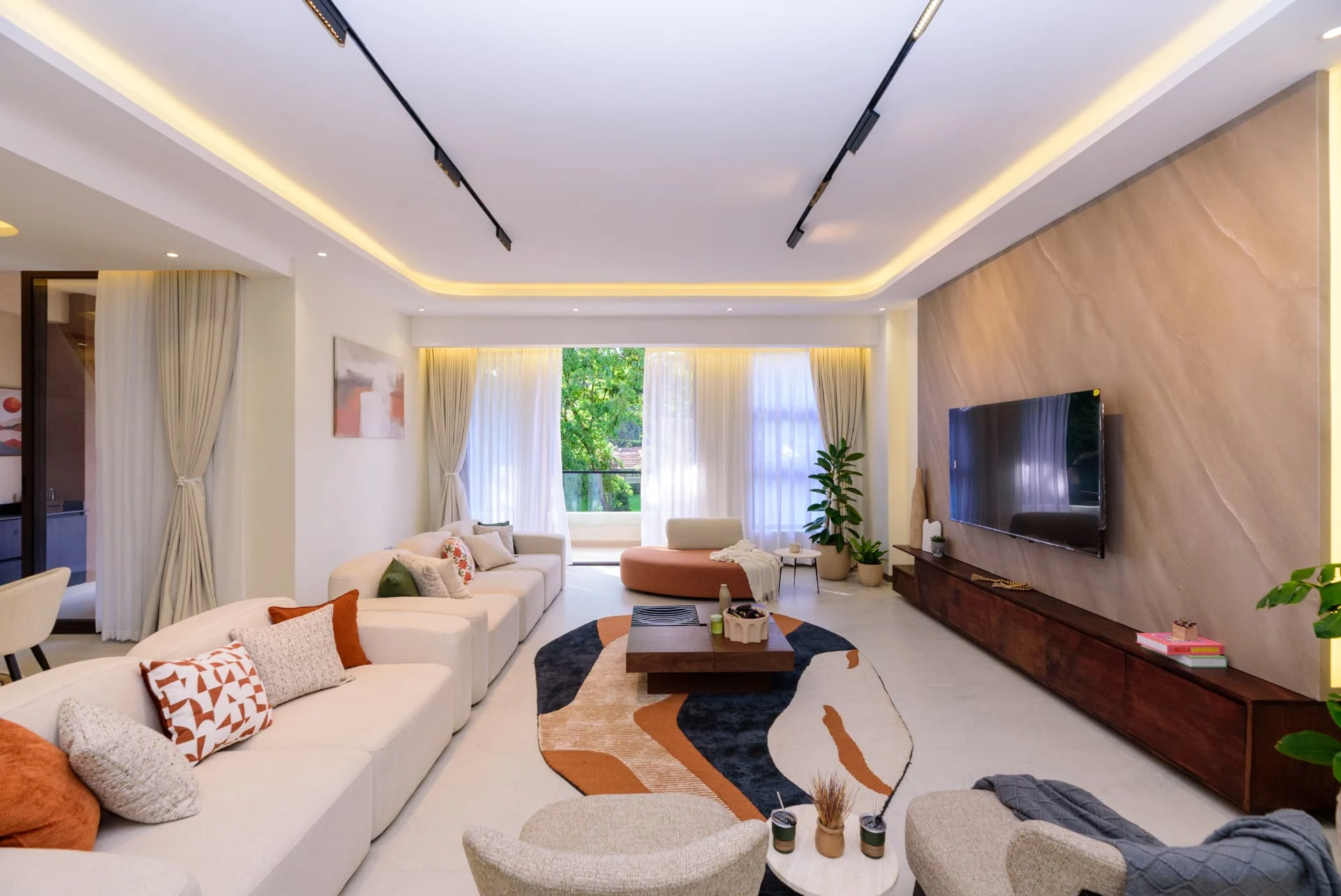 Krishna Bliss show house, living room with modular seating