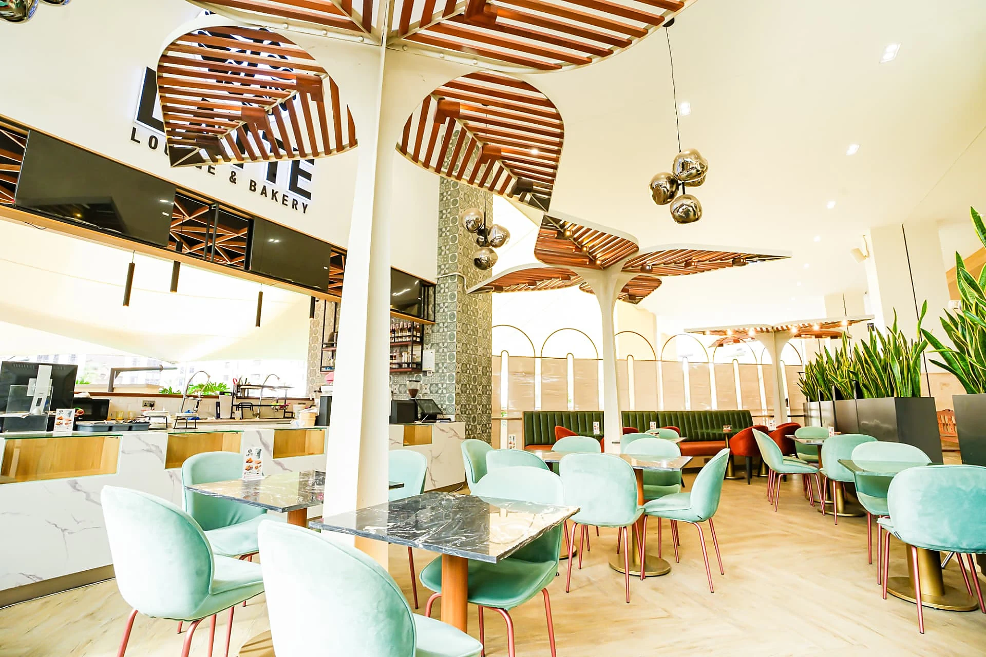 Latte Lounge main dining floor with timber tree canopies