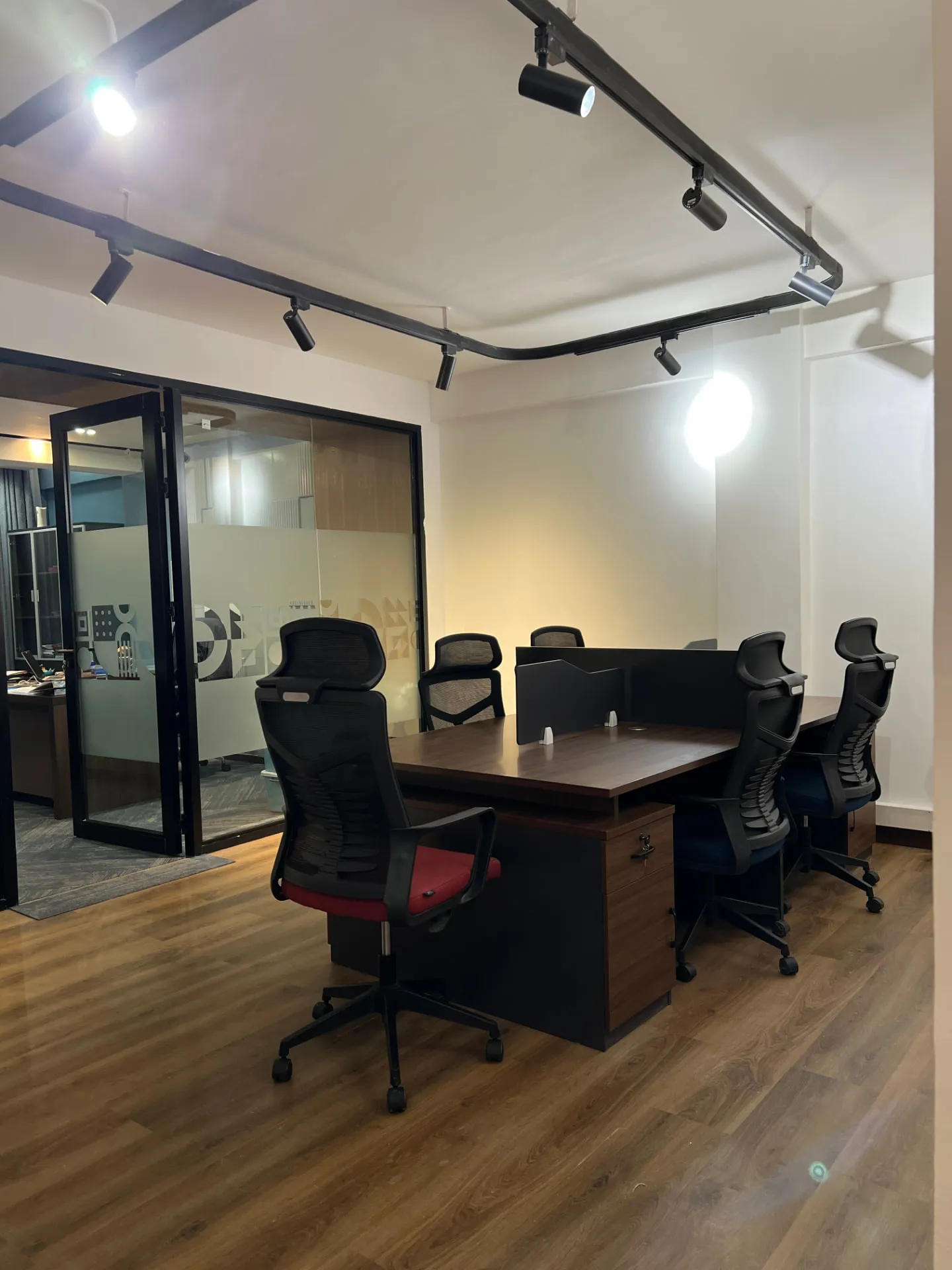 Workstation bench with track lighting