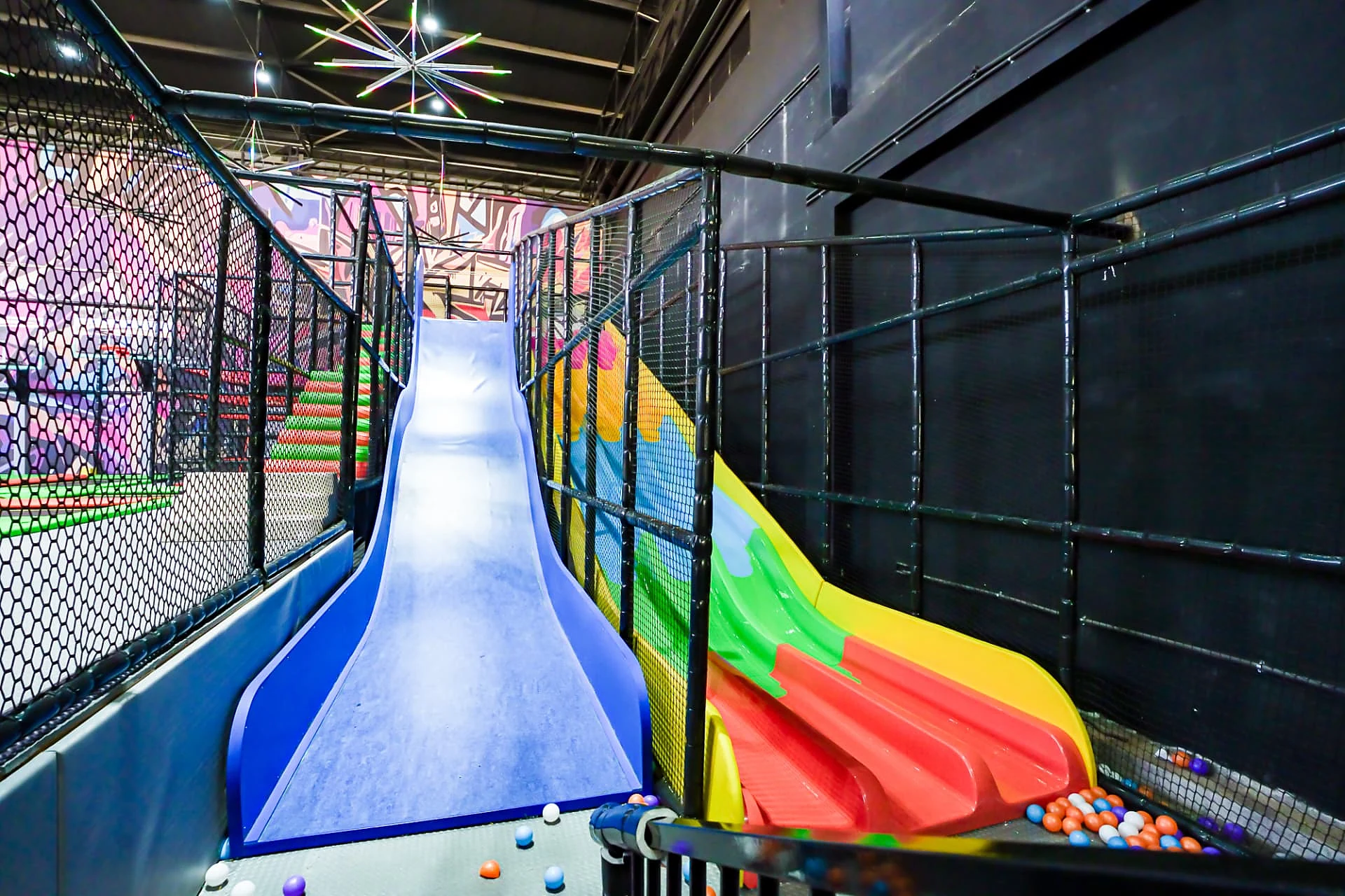 Blue drop slide and wave slides at Star Jump